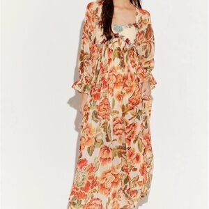 Free People Floral Maxi Dress - Cream and Orange